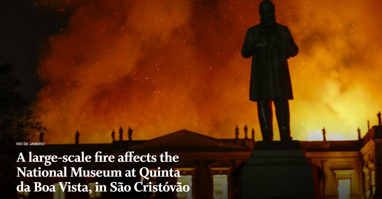 Noticia da Globo do fogo no Museu Nacional